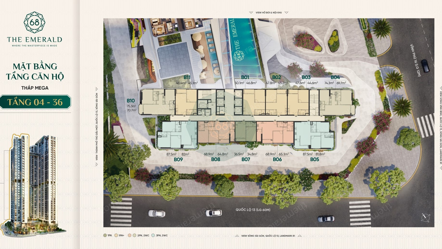 Mặt bằng căn hộ The Emerald 68